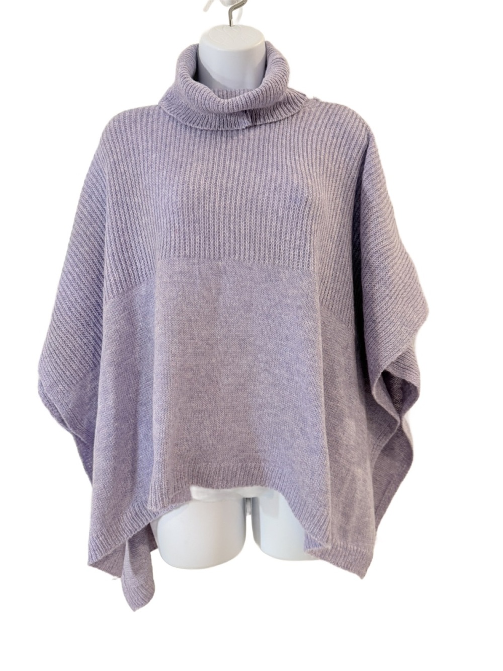 Loft Lavender Ribbed Knit Turtleneck Poncho Sweater. One size